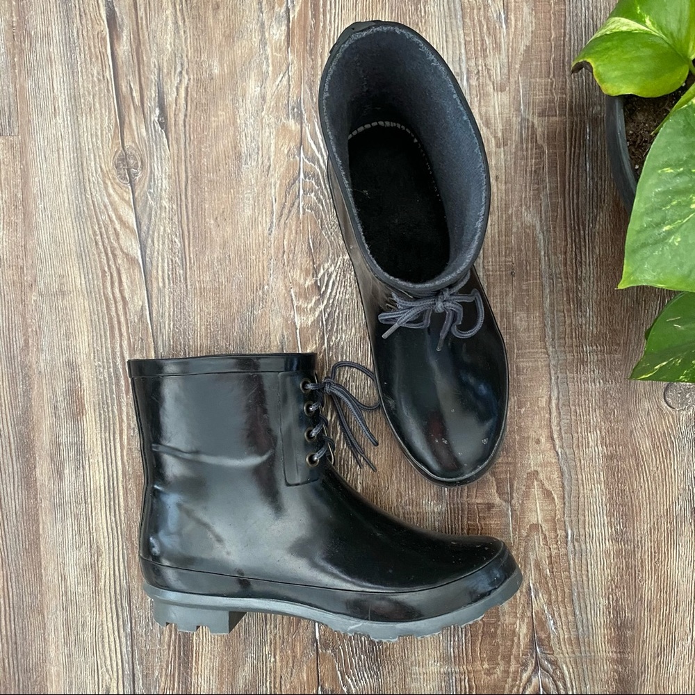 Short Black Lace-Up Women’s Rain Boots